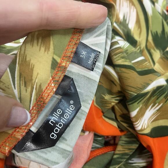 Mlle Gabrielle Dress Plus sz 3X Orange Tropical Slinky Midi Modest Wedding Beach - Picture 16 of 16